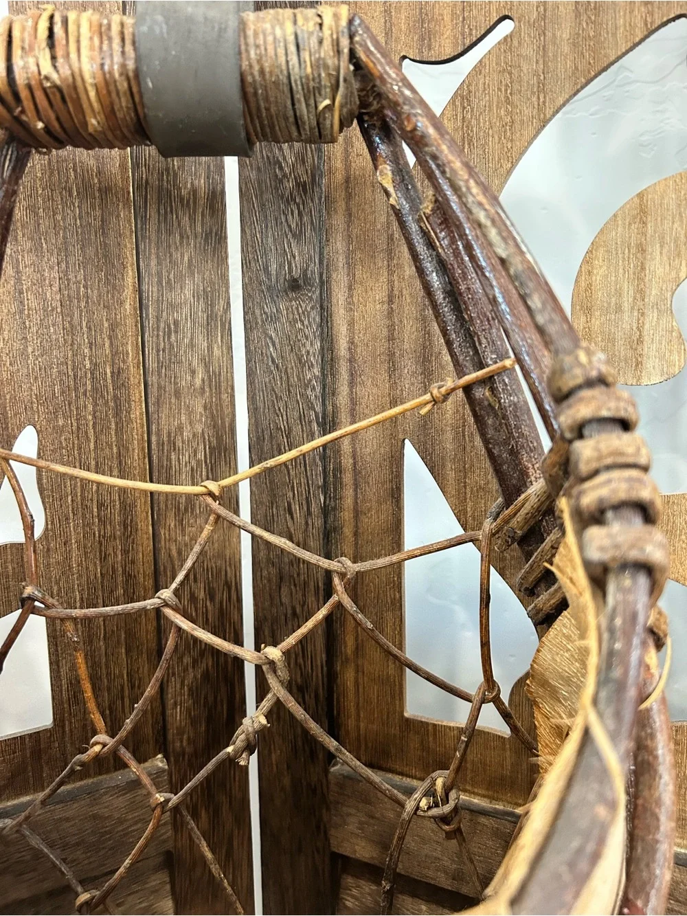 Vtg Palm Leaf & Woven Twig Hanging Wall Basket 17